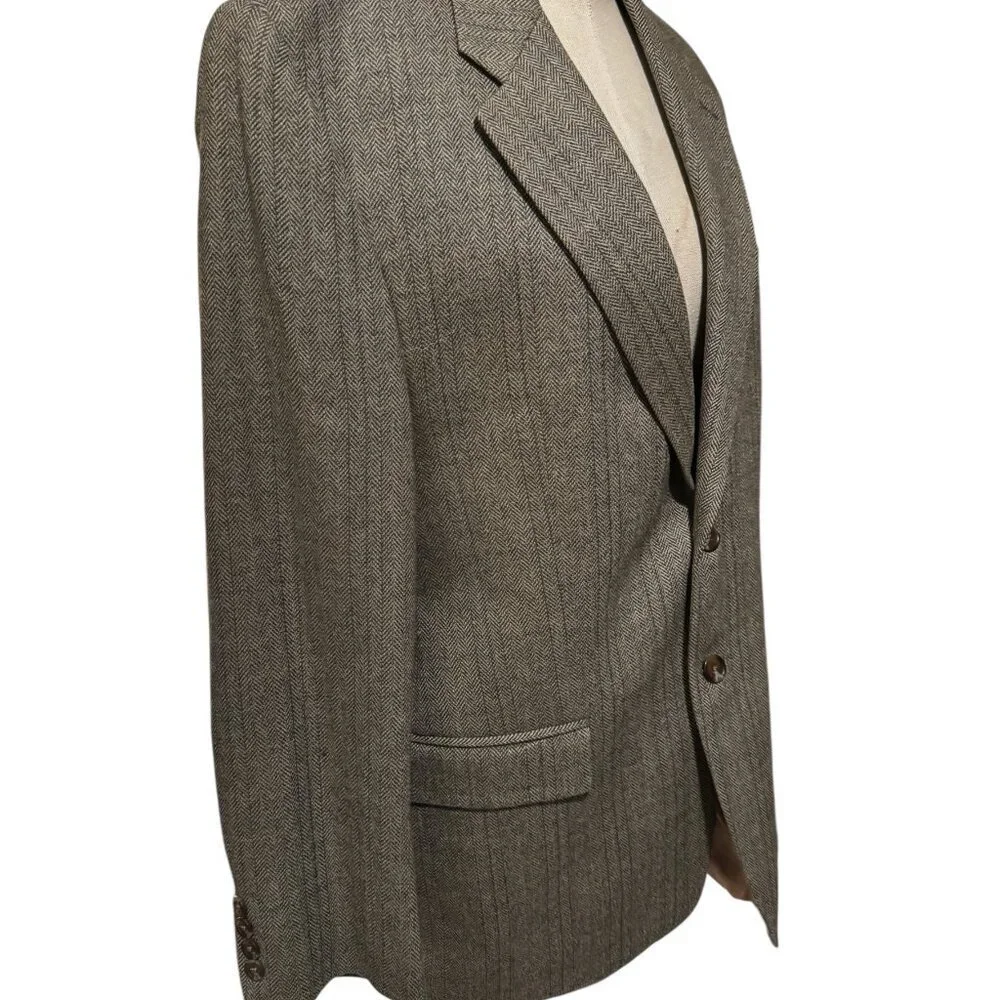 Ralph Lauren Green Label 100% Virgin Wool Herringbone Blazer Mens 42R Brown Twee